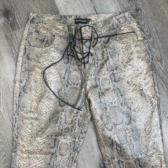 Brown Snake Print Coated leather Flare pants - Picture 5 of 6